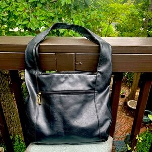 Black, soft leather, shoulder bag.